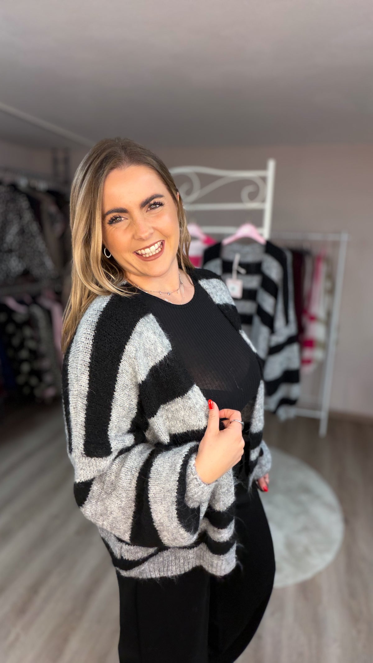Cardigan gestreift, oversized geschnitten (70483)