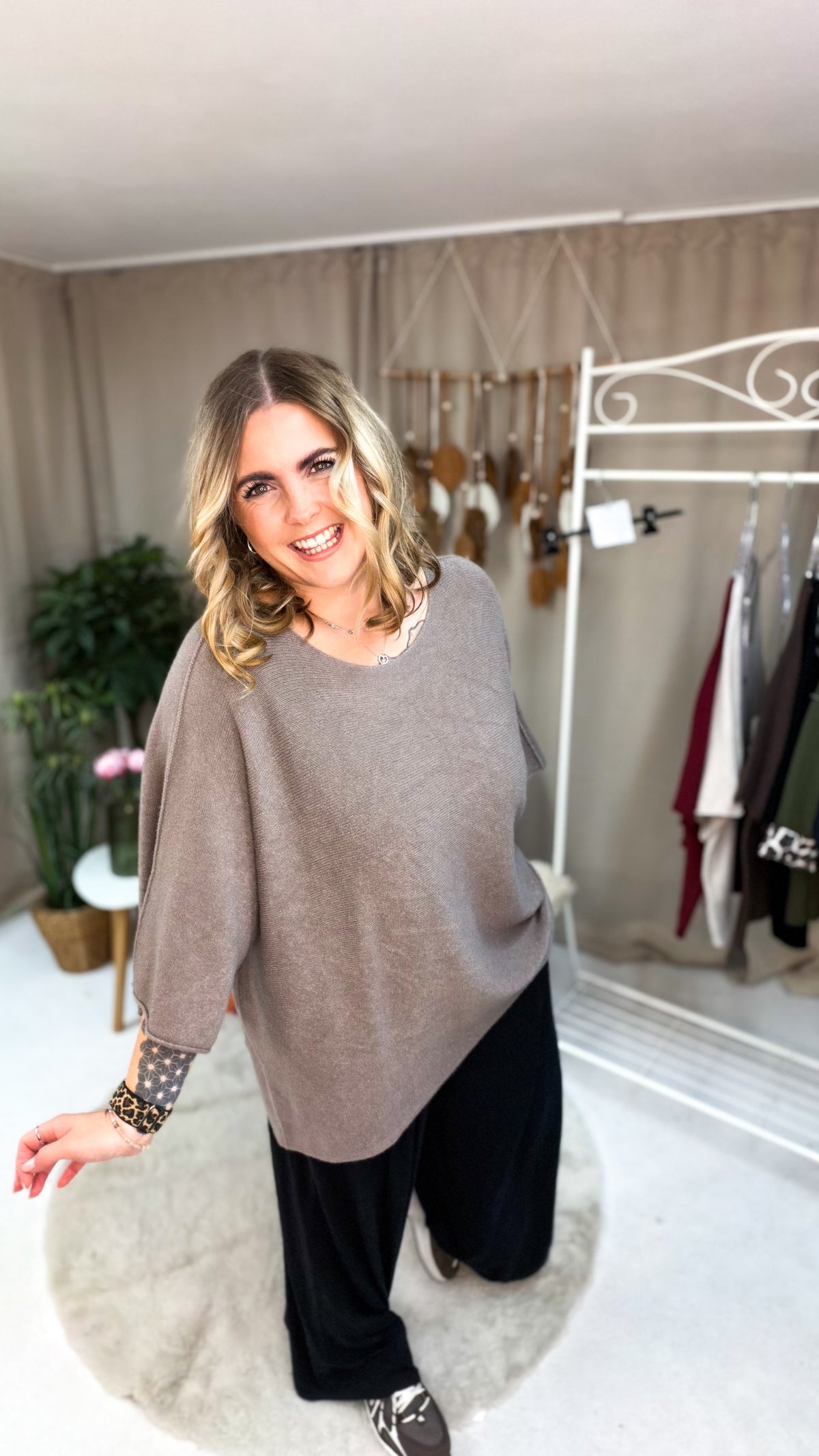 Pulli Oversized geschnitten mit 3/4 Arm - bis Gr. 46/48 (70403)