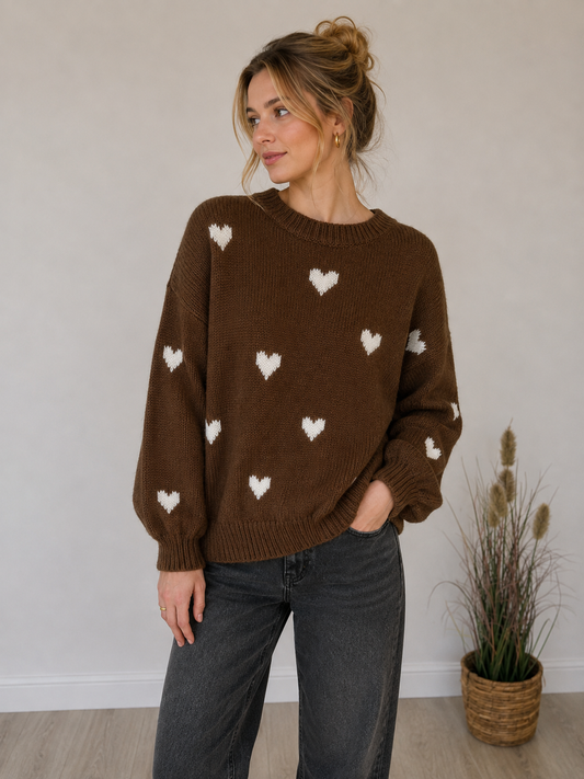 Pulli in dunkelbraun mit Herzen (63978) -