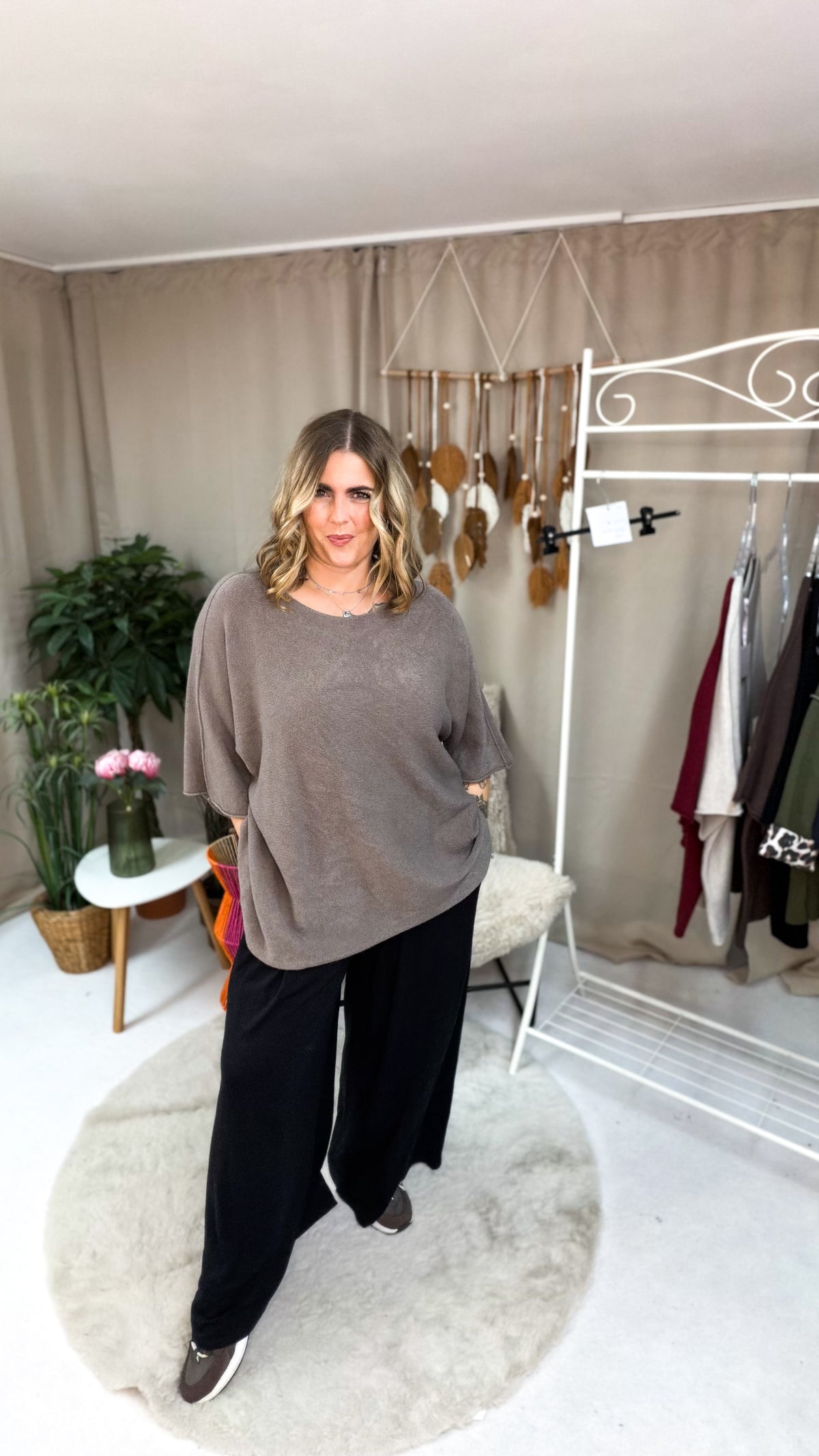 Pulli Oversized geschnitten mit 3/4 Arm - bis Gr. 46/48 (70403)