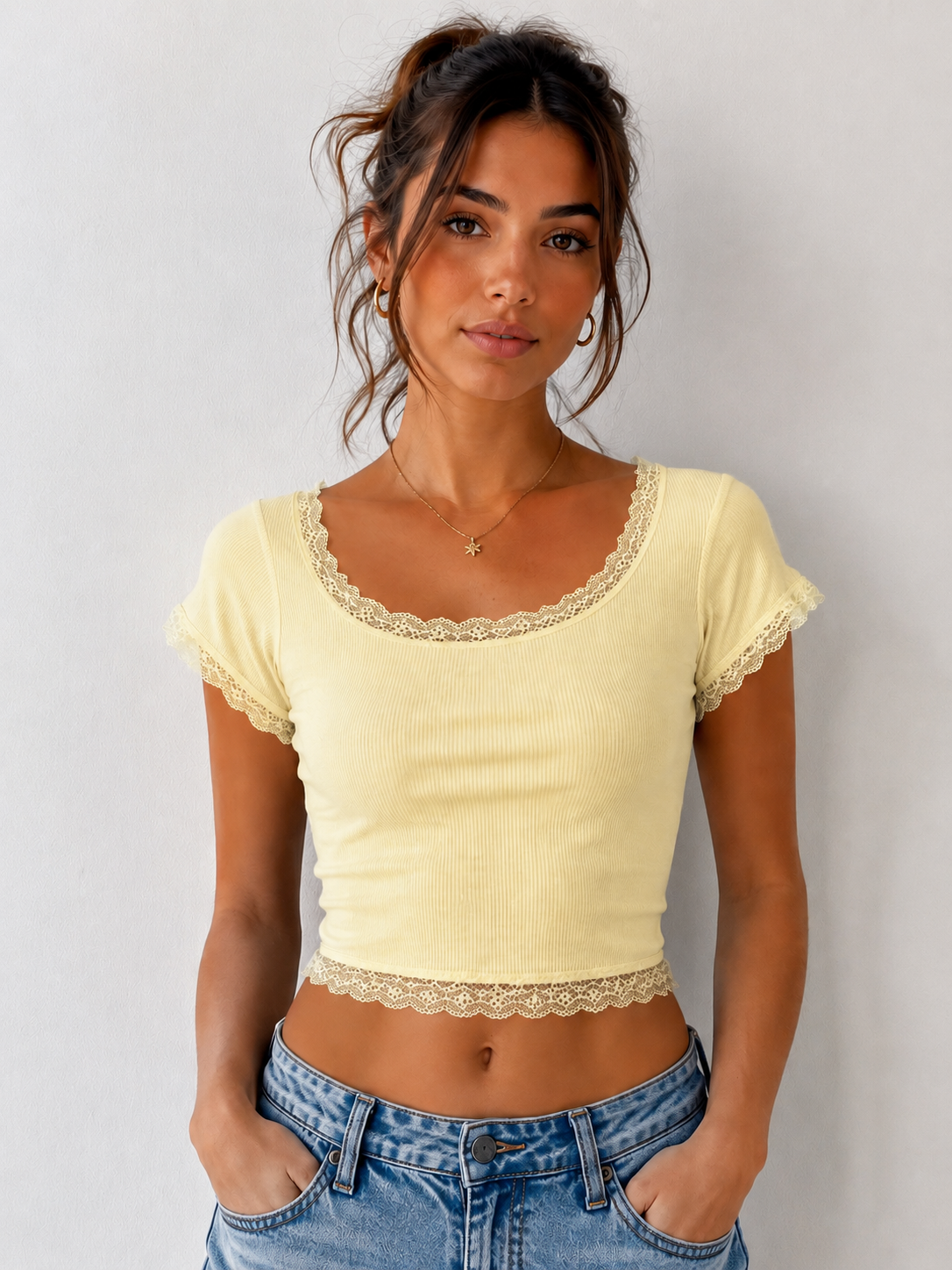 Crop Shirt mit Spitze 70254