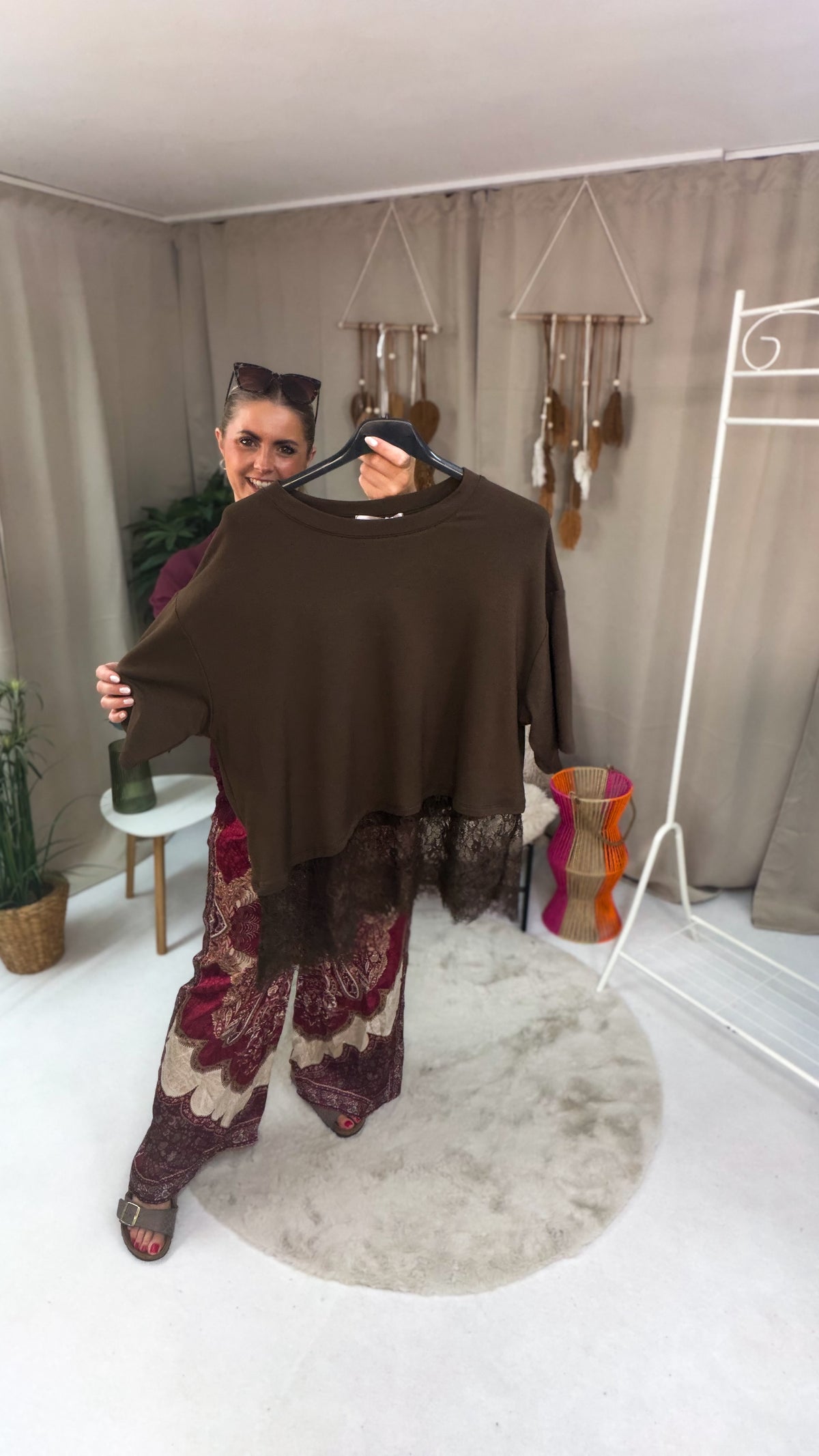 Shirt mit Spitze und 1/4 Arm 70349